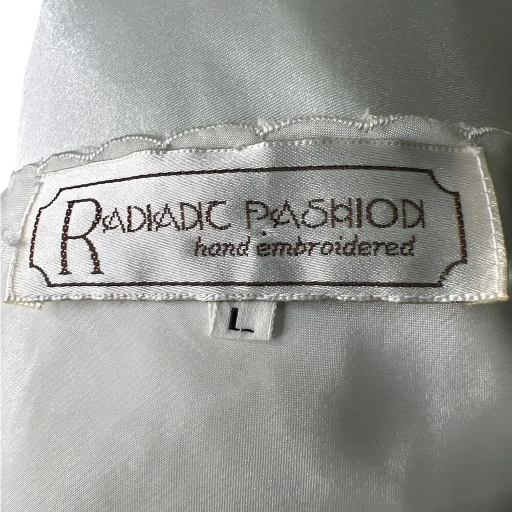 Vintage 90s Satin Bridal Slip Dress – Hand Embroidered, French Seams, Size L - Picture 8 of 11